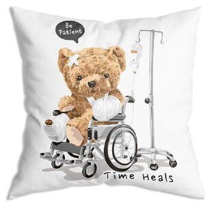 Get well Time Heals Throw Pillow Cover Teddy Bear Hospital Care Wish You Well